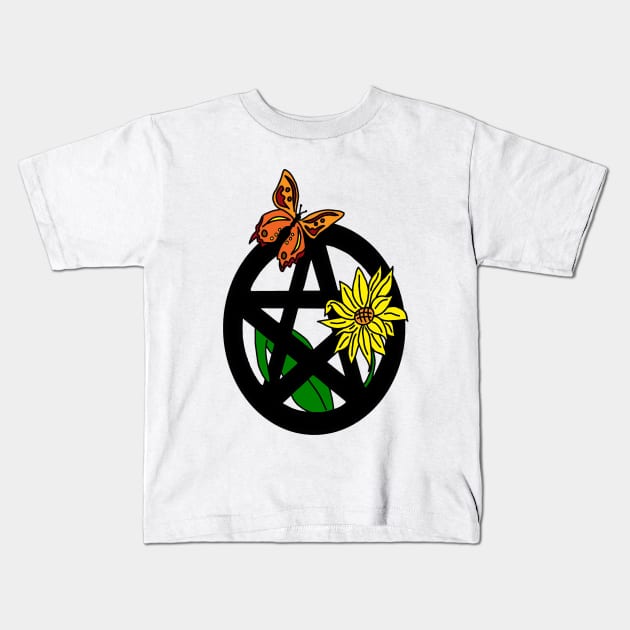 Butterfly and Sunflower Pentacle Kids T-Shirt by imphavok